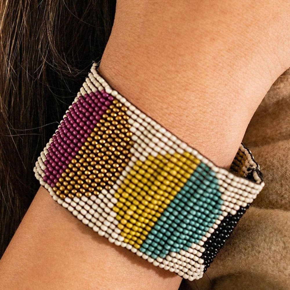 Penelope Half Circle Beaded Stretch Bracelet Muted Rainbow